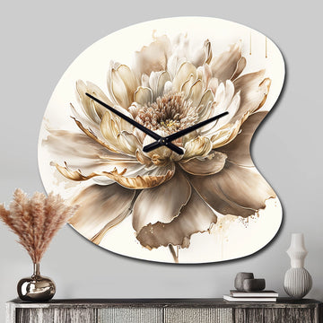 Single Beige Flower I - Asymmetric Metal Wall Clock